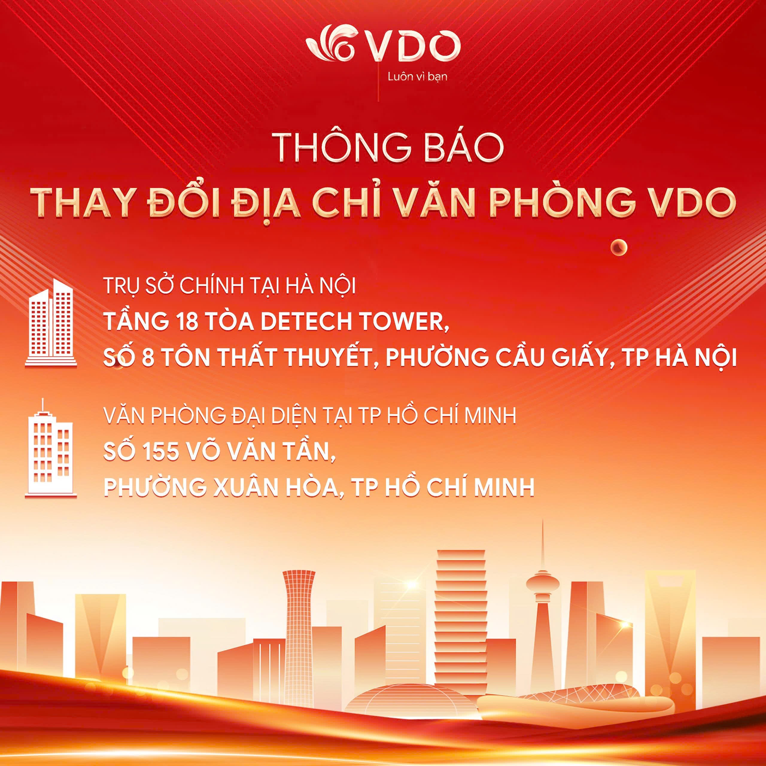 Thông báo thay đổi địa chỉ văn phòng VDO